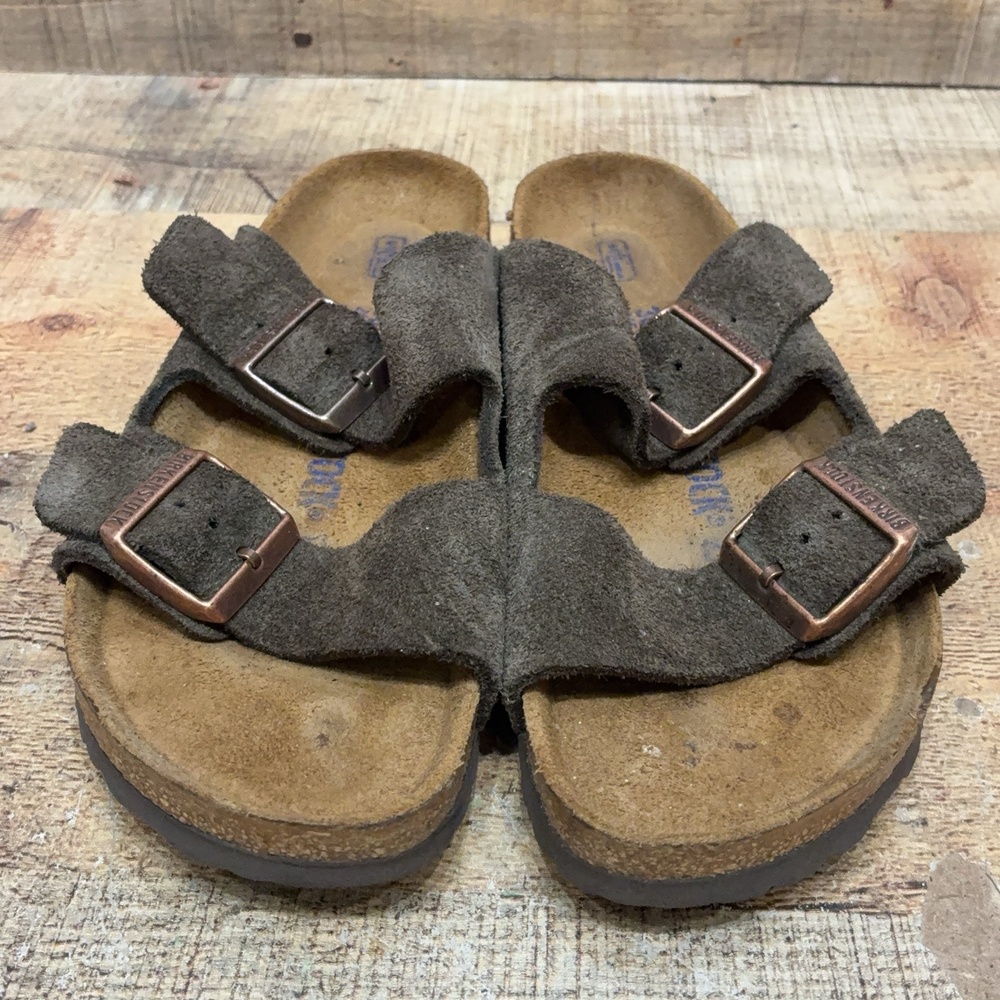 Birkenstock Arizona Sandals Womens Size 7 38 Brown Suede Slide Comfort Shoes - Picture 2 of 7